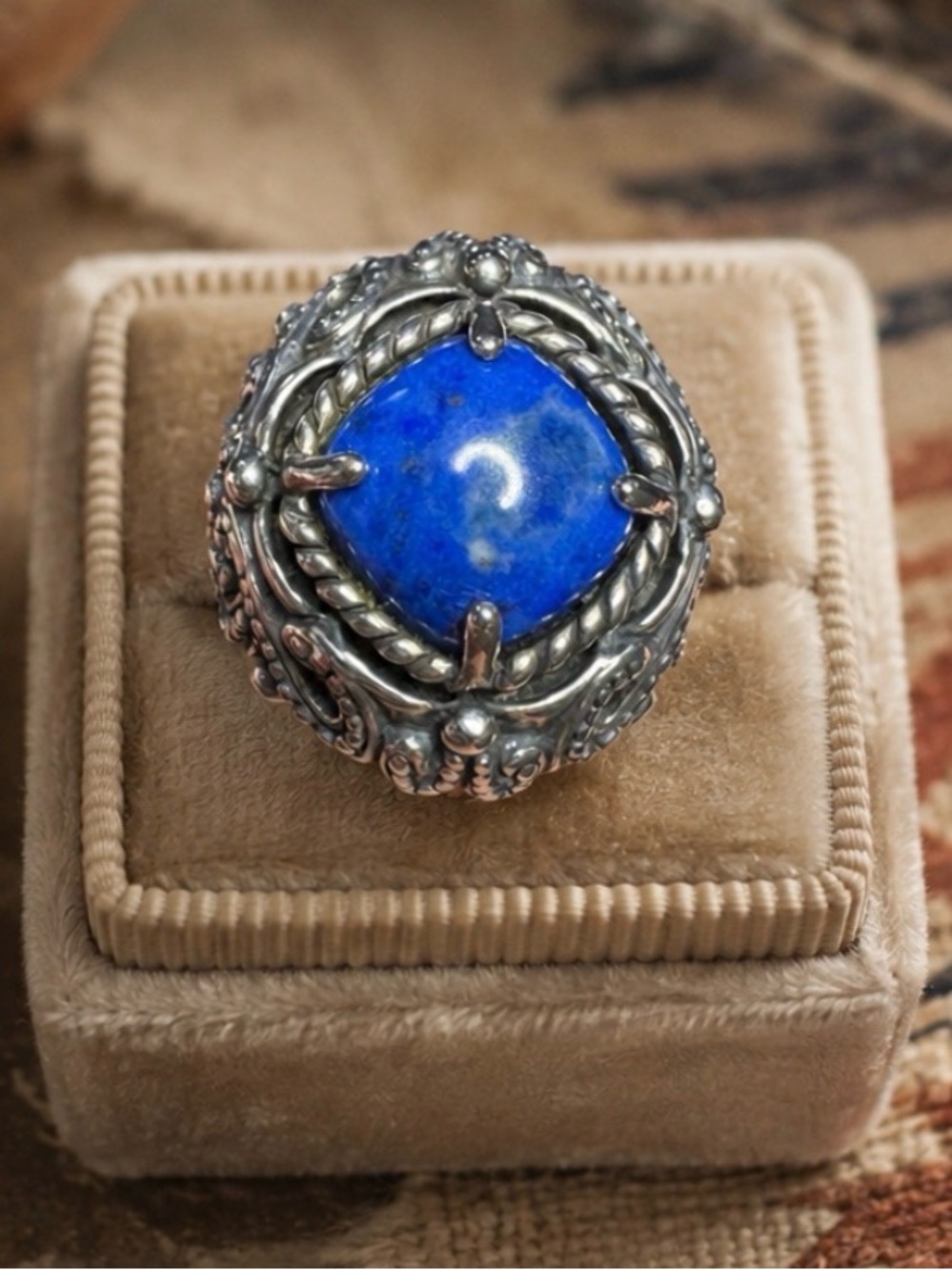 Ring Carolyn Pollack Solid Sterling Silver Cobachon Lapis Blue Statement